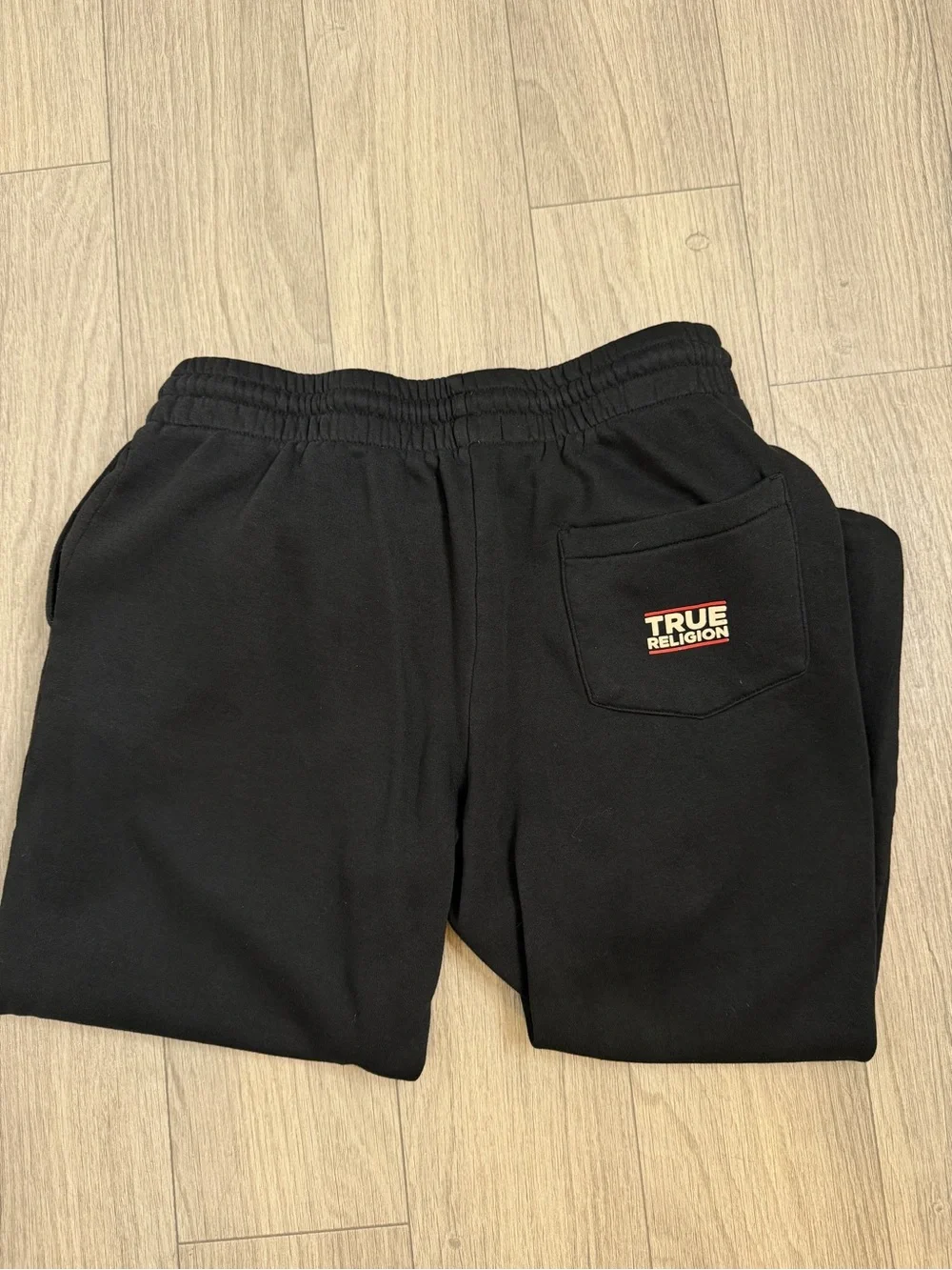 True Religion Black Logo Jogger Sweatpants Men’s S Drawstring Red Logo